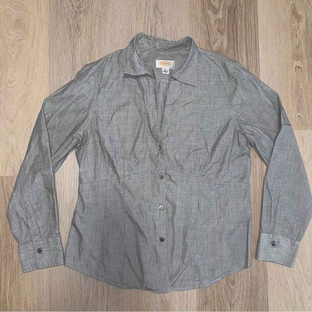 Talbots Petite Gray Button Up Long Sleeve Shirt - Size 14